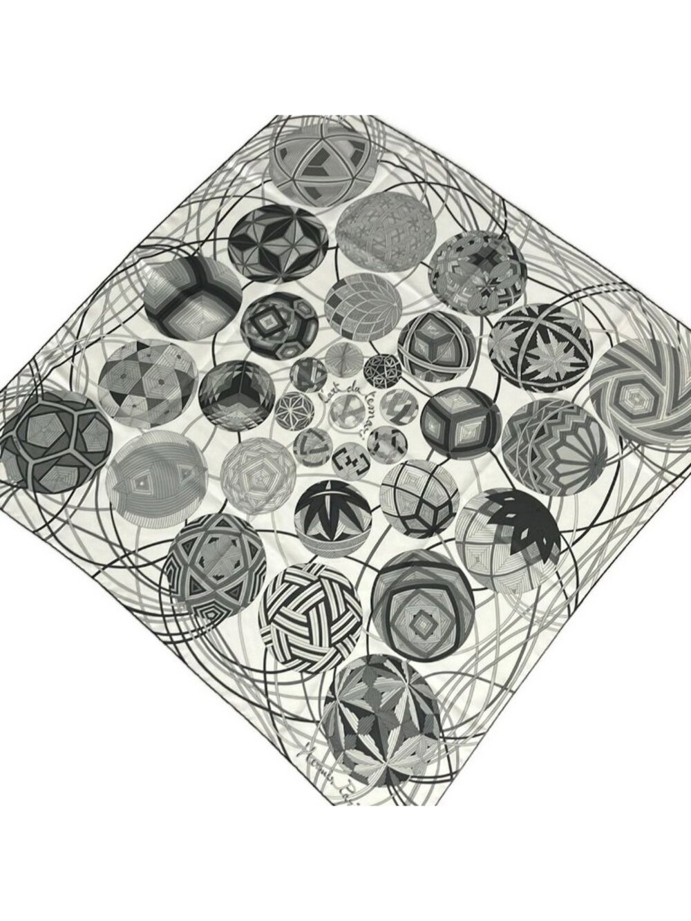 Hermes Scarf Carre 90 White Gray L'art du Temari